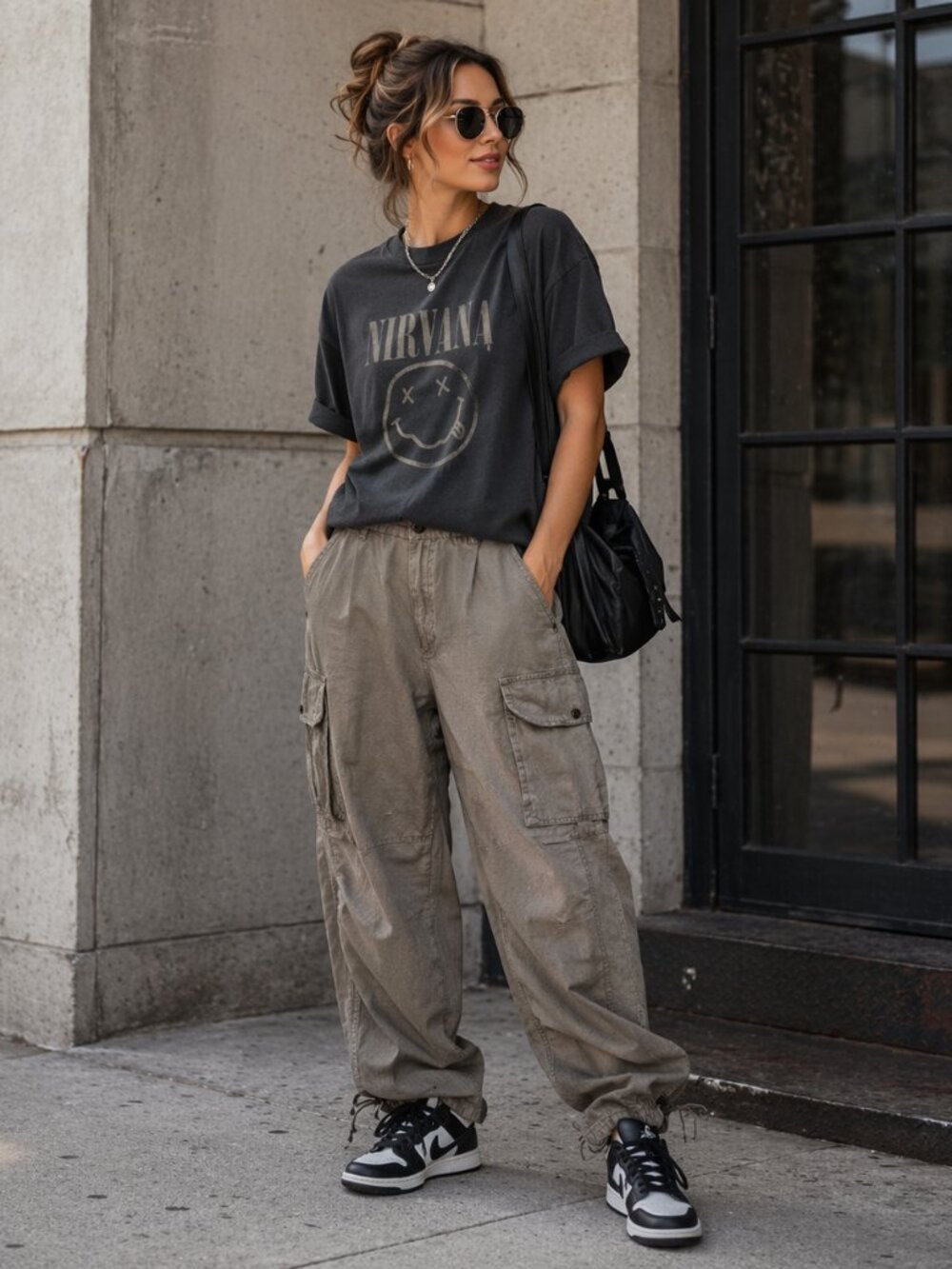 BBJ Los Angeles Cargo Pants L Khaki Utility Jogger Hem Streetwear Y2K - Picture 1 of 8